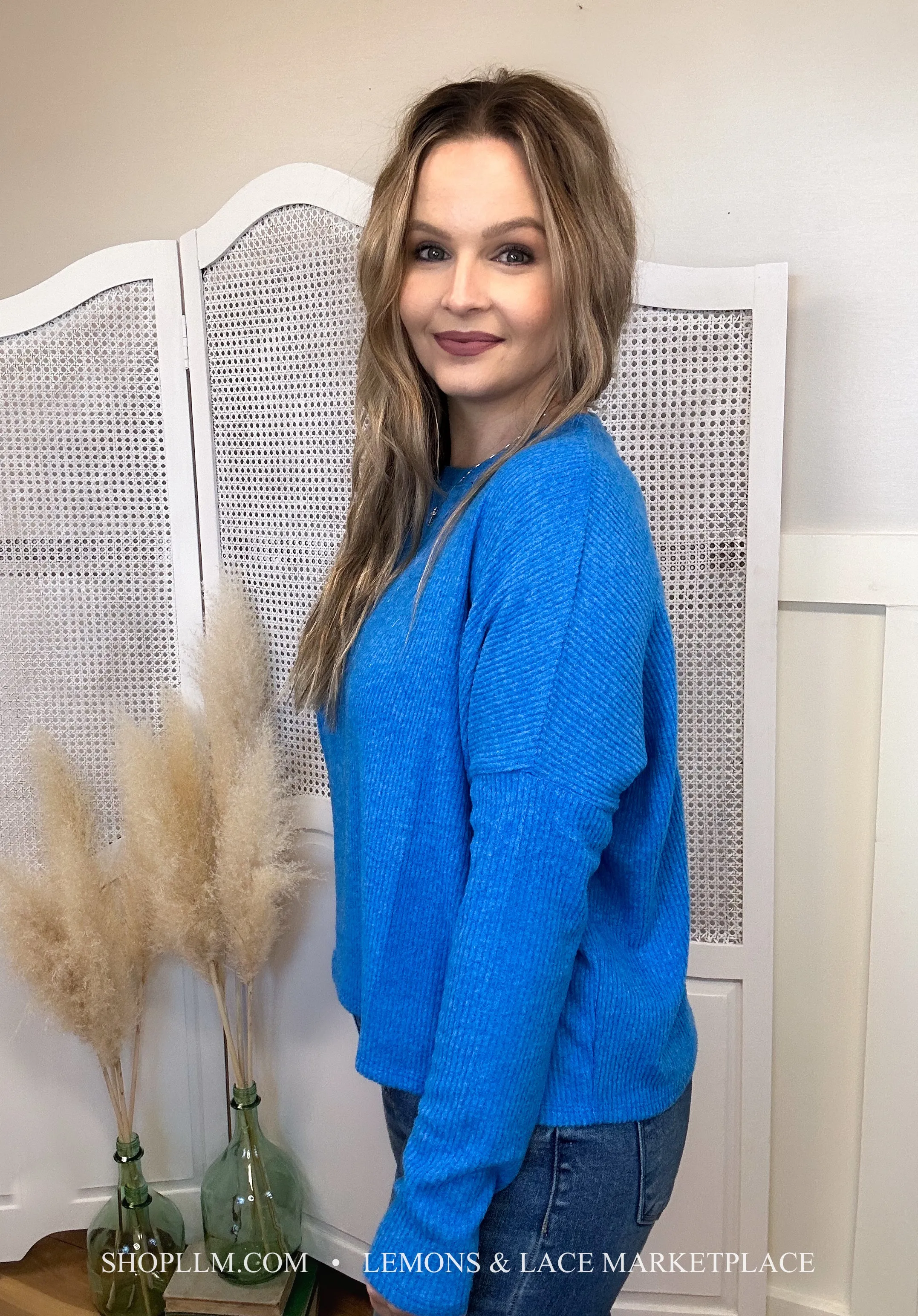 Ocean Blue Ribbed Dolman Sweater