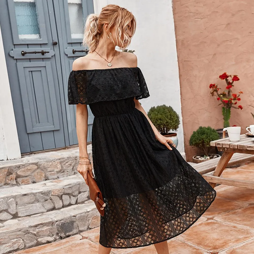 Off-Shoulder Dress Hollow Sexy Temperament Dress