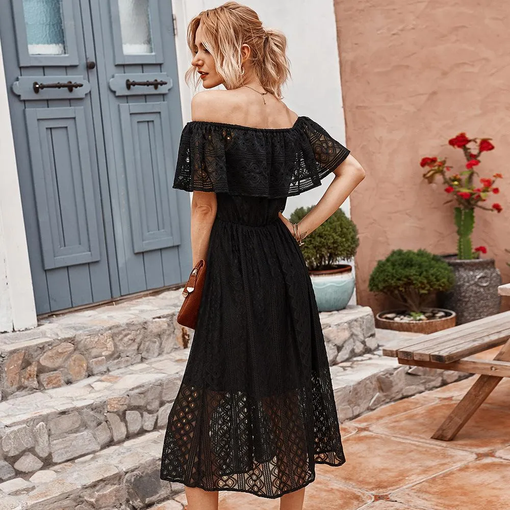 Off-Shoulder Dress Hollow Sexy Temperament Dress