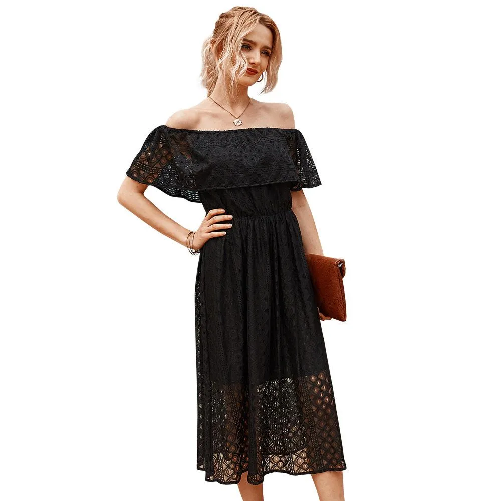 Off-Shoulder Dress Hollow Sexy Temperament Dress