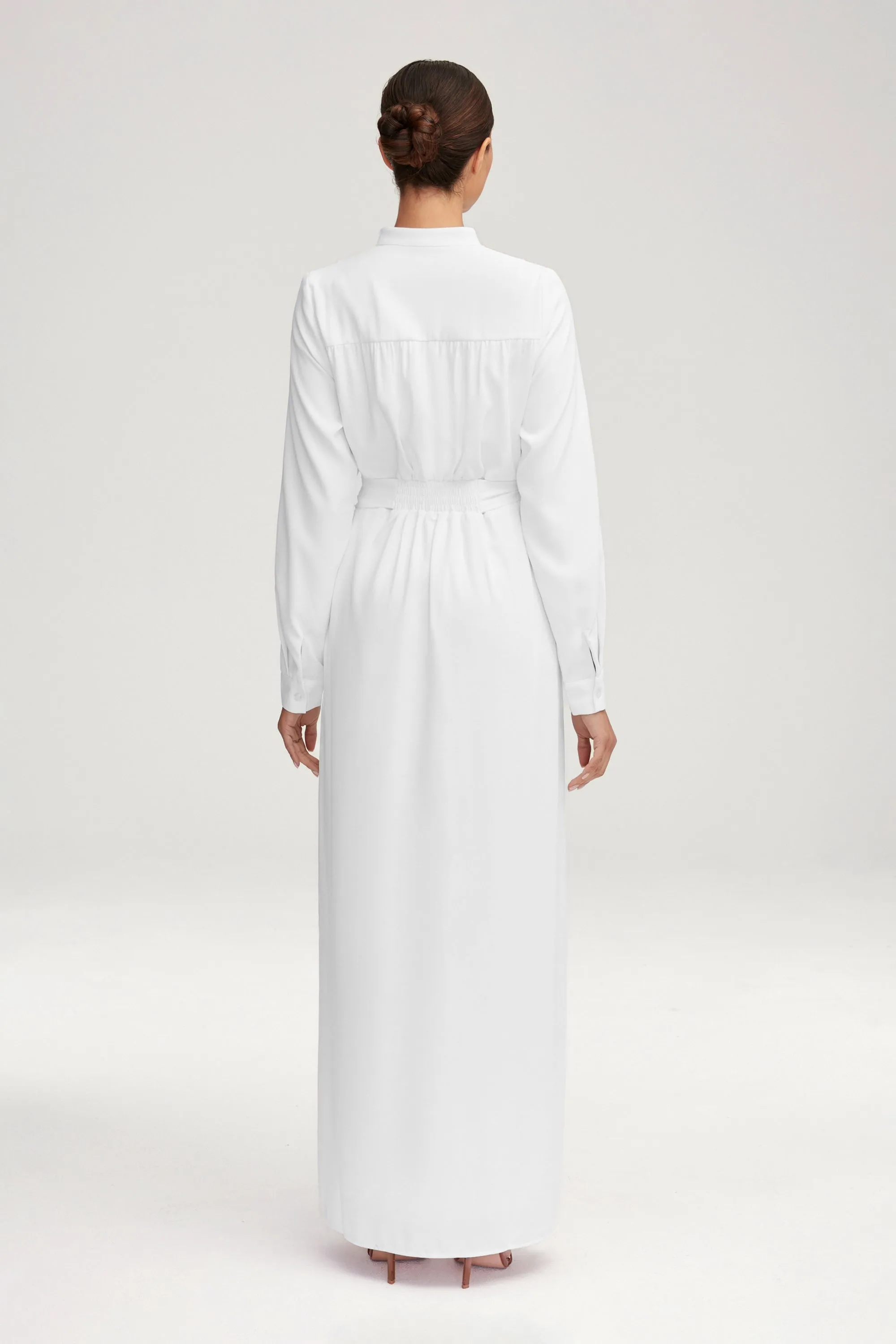 Olivia Button Down Utility Maxi Dress - White