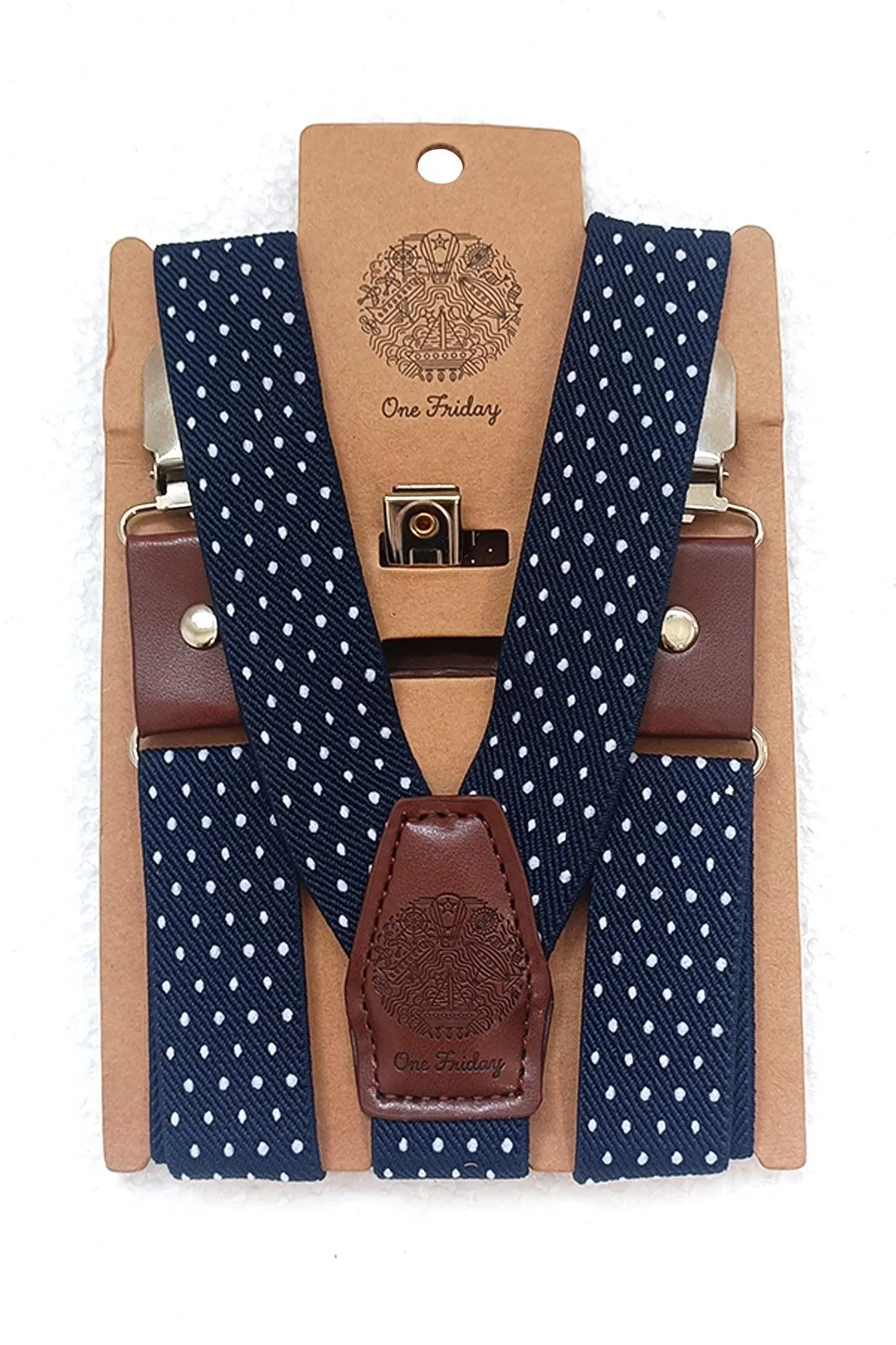 One Friday Navy Blue Polka Dot Print Suspender