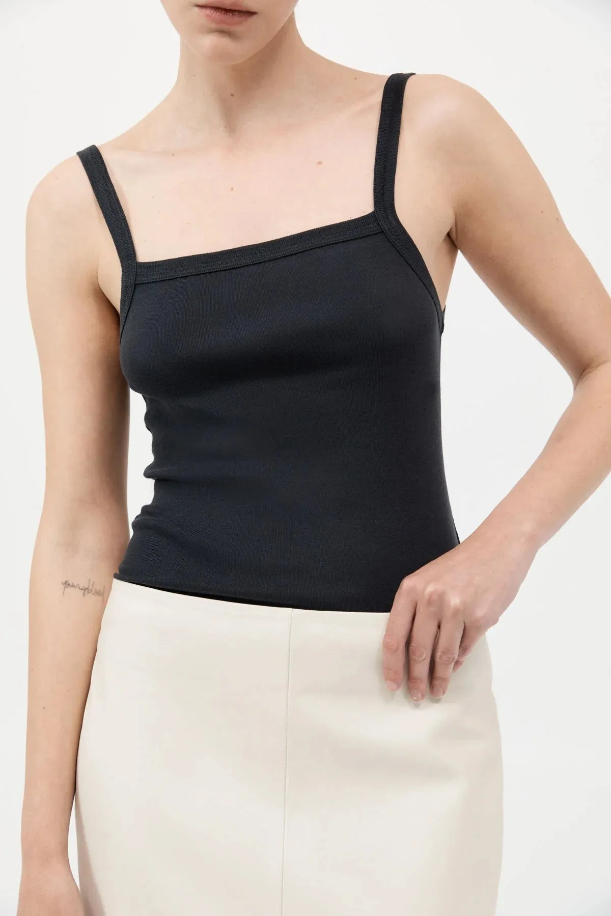 ORGANIC COTTON SQUARE NECK TANK - BLACK