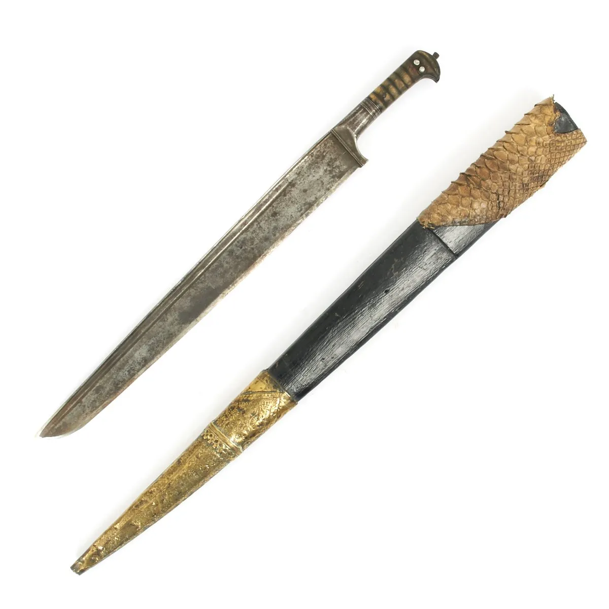 Original Victorian Afghan Khyber Pass Pesh-kabz Shortened Long Knife with Scabbard - 2nd Afghan War 1878-1898