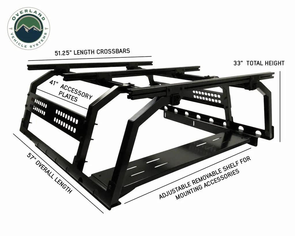 Overland Vehicle Systems Discovery Rack with Side Cargo Plates, w/ Front Cargo Tray System Kit Mid Size Truck Short Bed Application