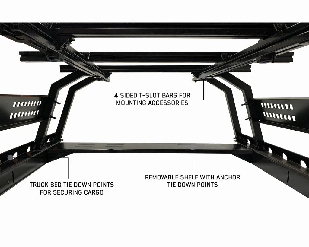 Overland Vehicle Systems Discovery Rack with Side Cargo Plates, w/ Front Cargo Tray System Kit Mid Size Truck Short Bed Application