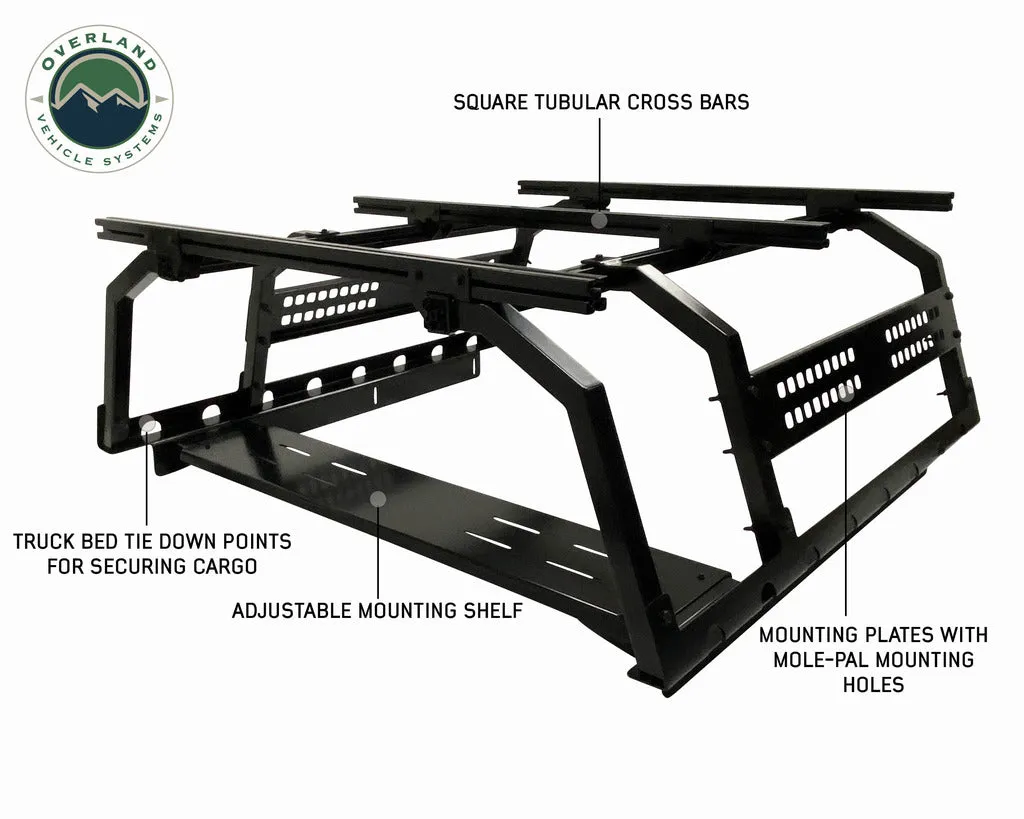 Overland Vehicle Systems Discovery Rack with Side Cargo Plates, w/ Front Cargo Tray System Kit Mid Size Truck Short Bed Application