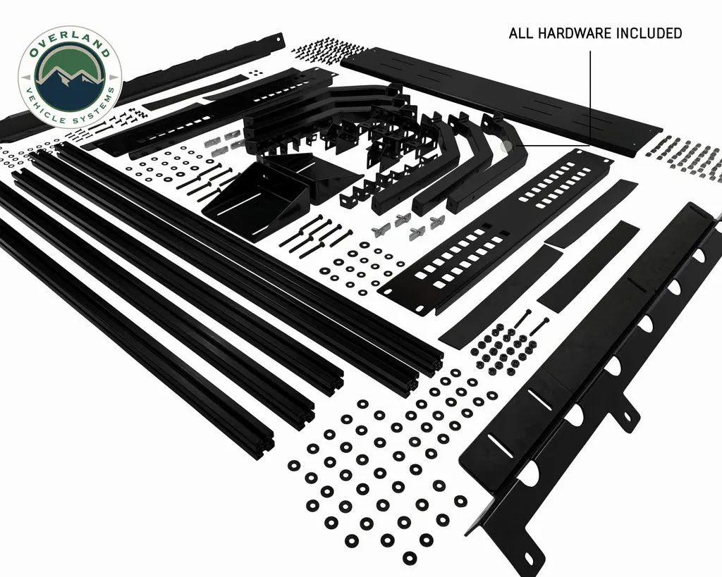 Overland Vehicle Systems Discovery Rack with Side Cargo Plates, w/ Front Cargo Tray System Kit Mid Size Truck Short Bed Application