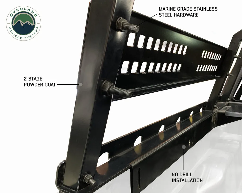 Overland Vehicle Systems Discovery Rack with Side Cargo Plates, w/ Front Cargo Tray System Kit Mid Size Truck Short Bed Application