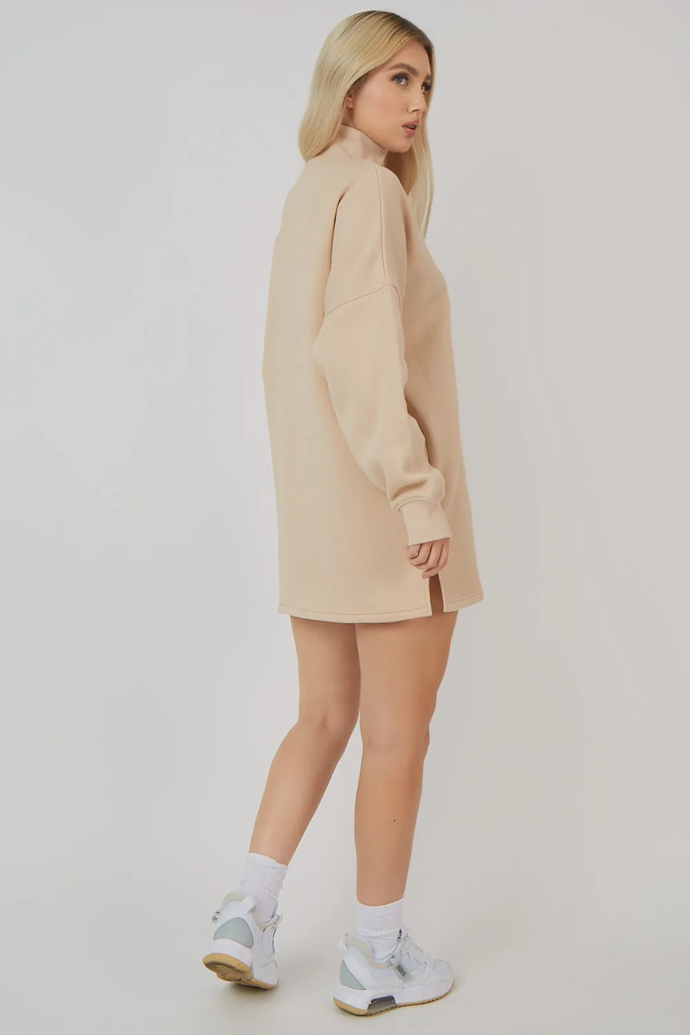 Oversize Half Zip Pullover Sweater Dress Stone