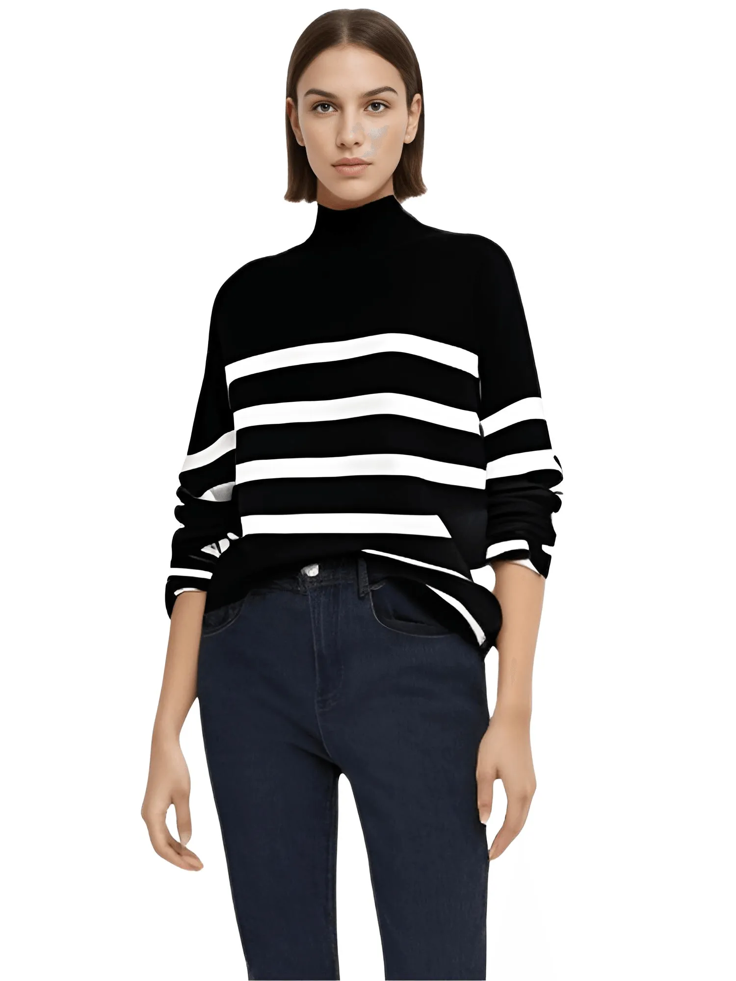 Oversized Black and White Striped Sweater for Women