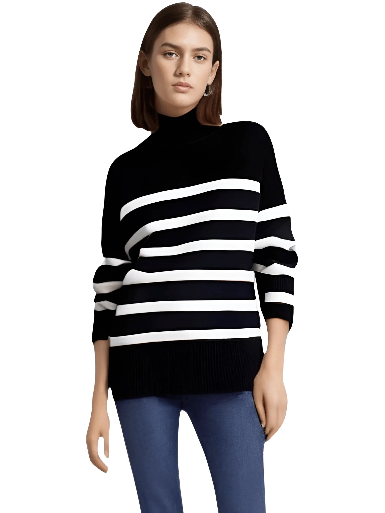 Oversized Black and White Striped Sweater for Women