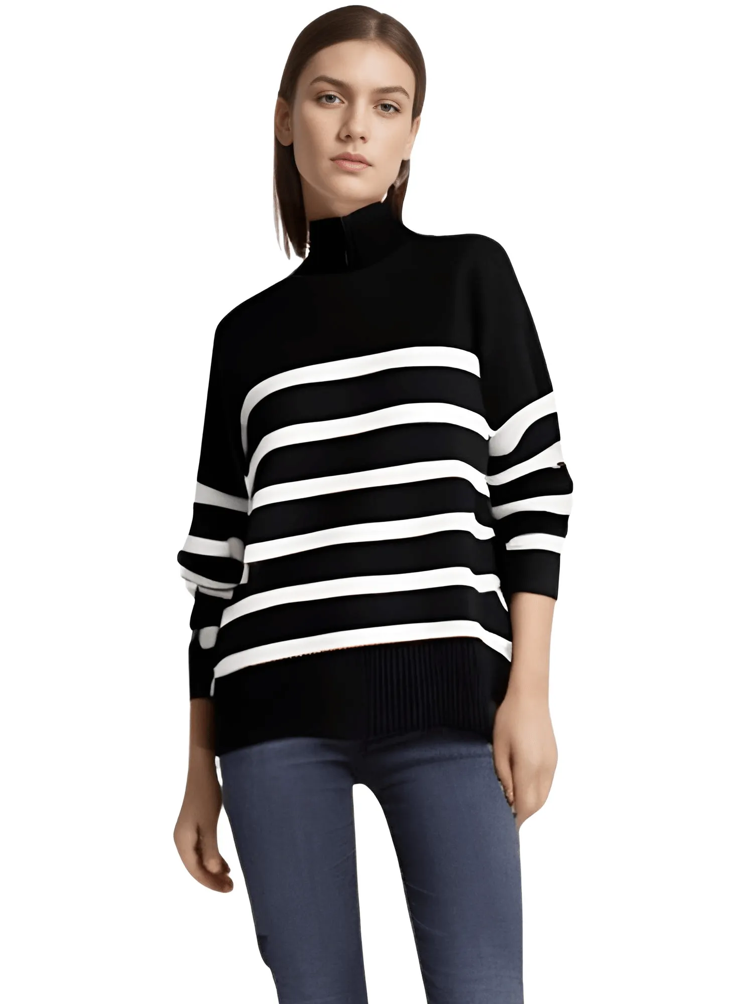 Oversized Black and White Striped Sweater for Women