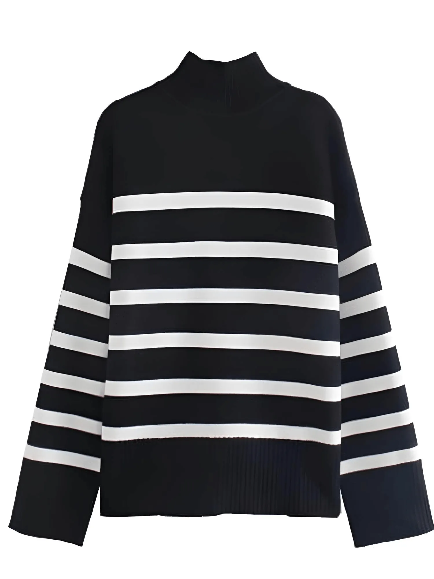 Oversized Black and White Striped Sweater for Women