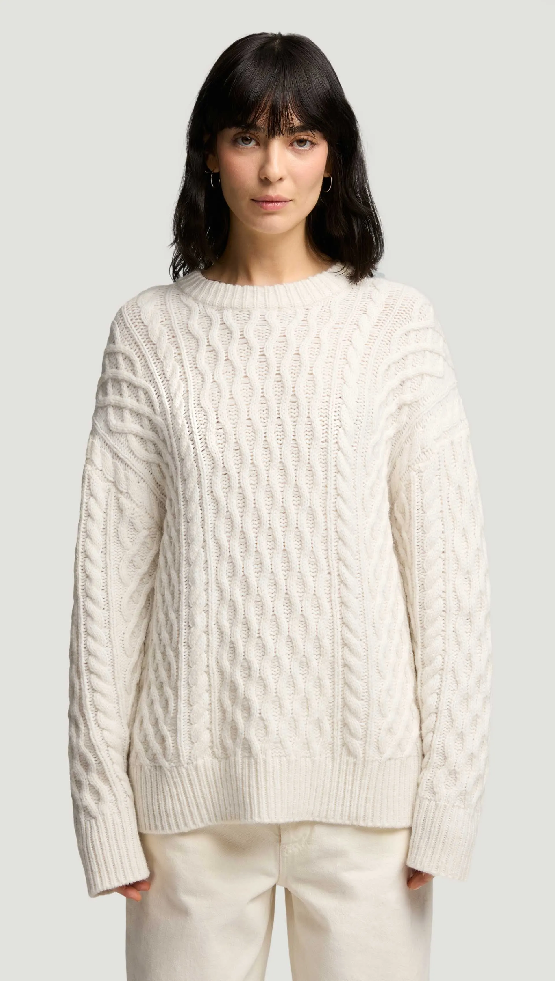 Oversized Cable Sweater in Wool Nylon | Cream