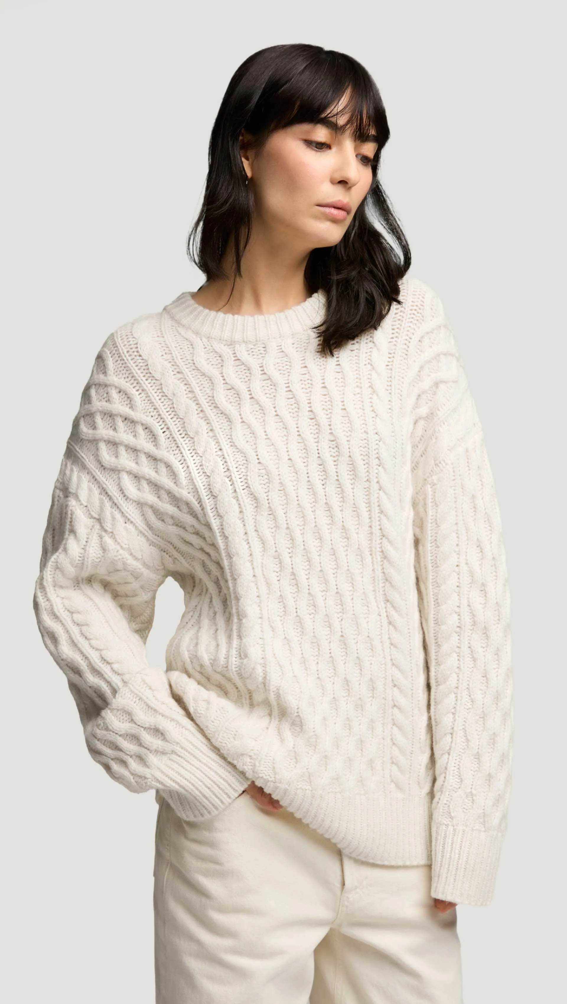 Oversized Cable Sweater in Wool Nylon | Cream