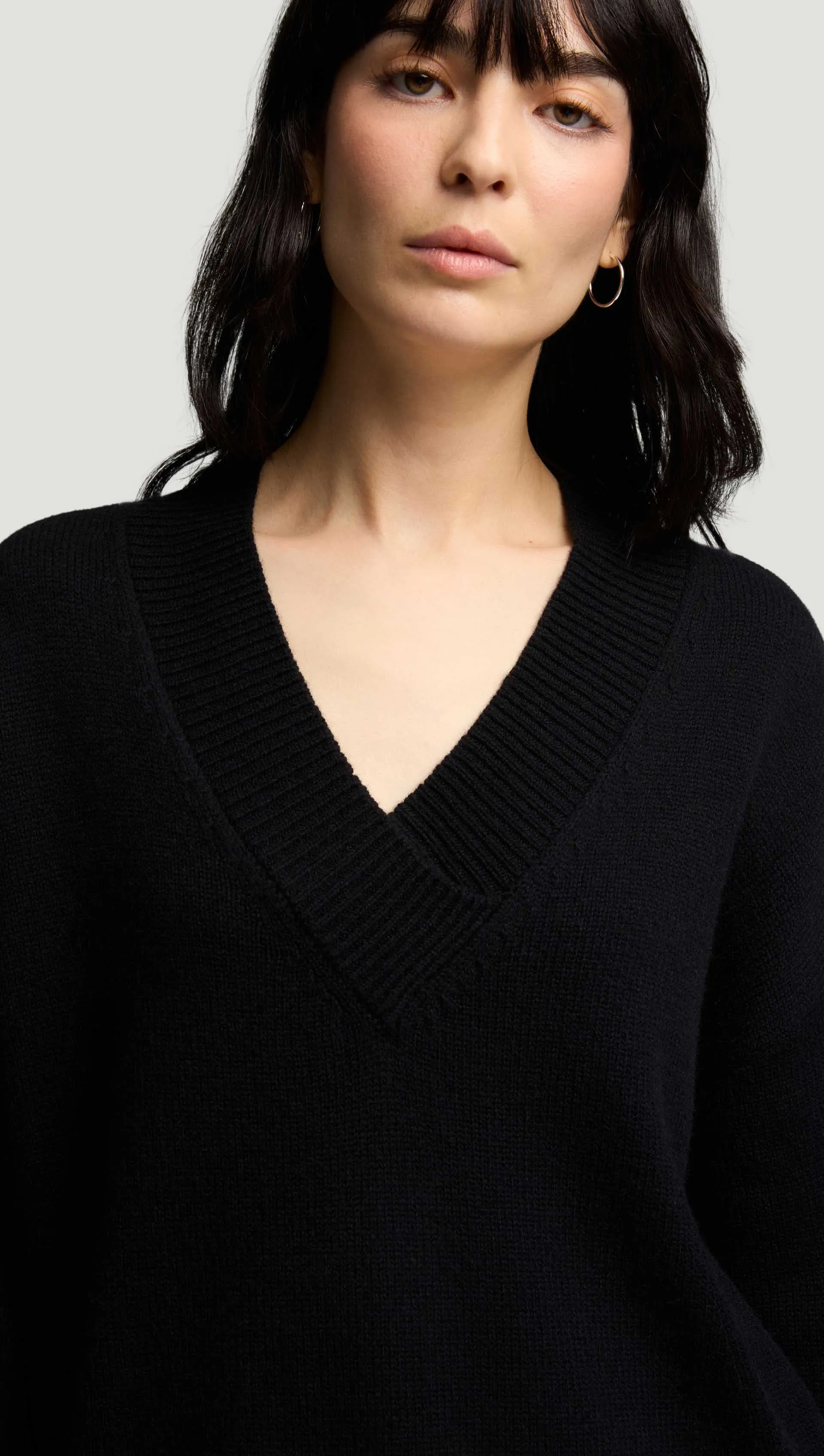 Oversized V-Neck Sweater in Merino Wool | Black