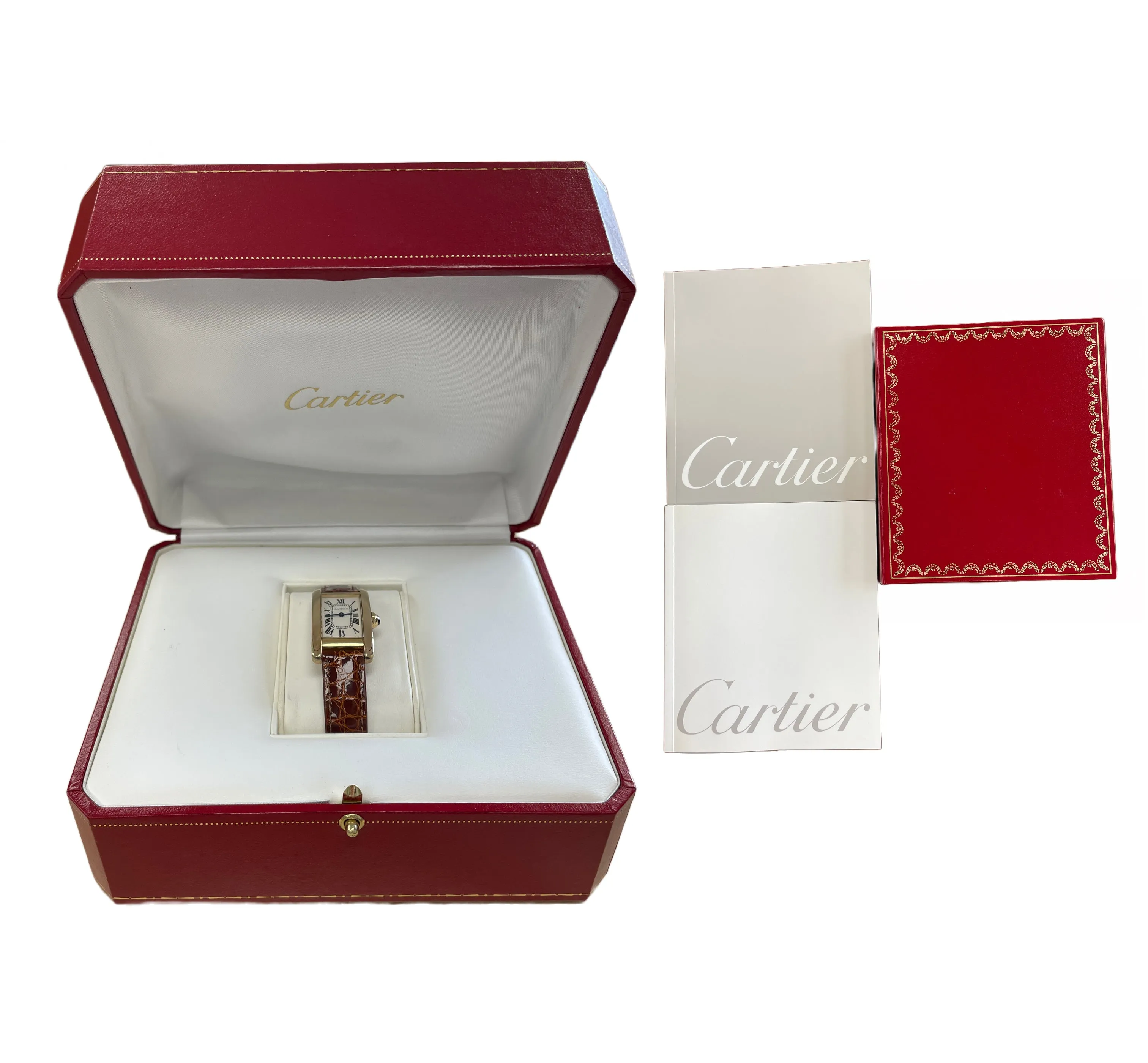 PAPERS Cartier Tank Americaine 18k Gold 18x28mm Ivory Quartz Leather 1710 BOX