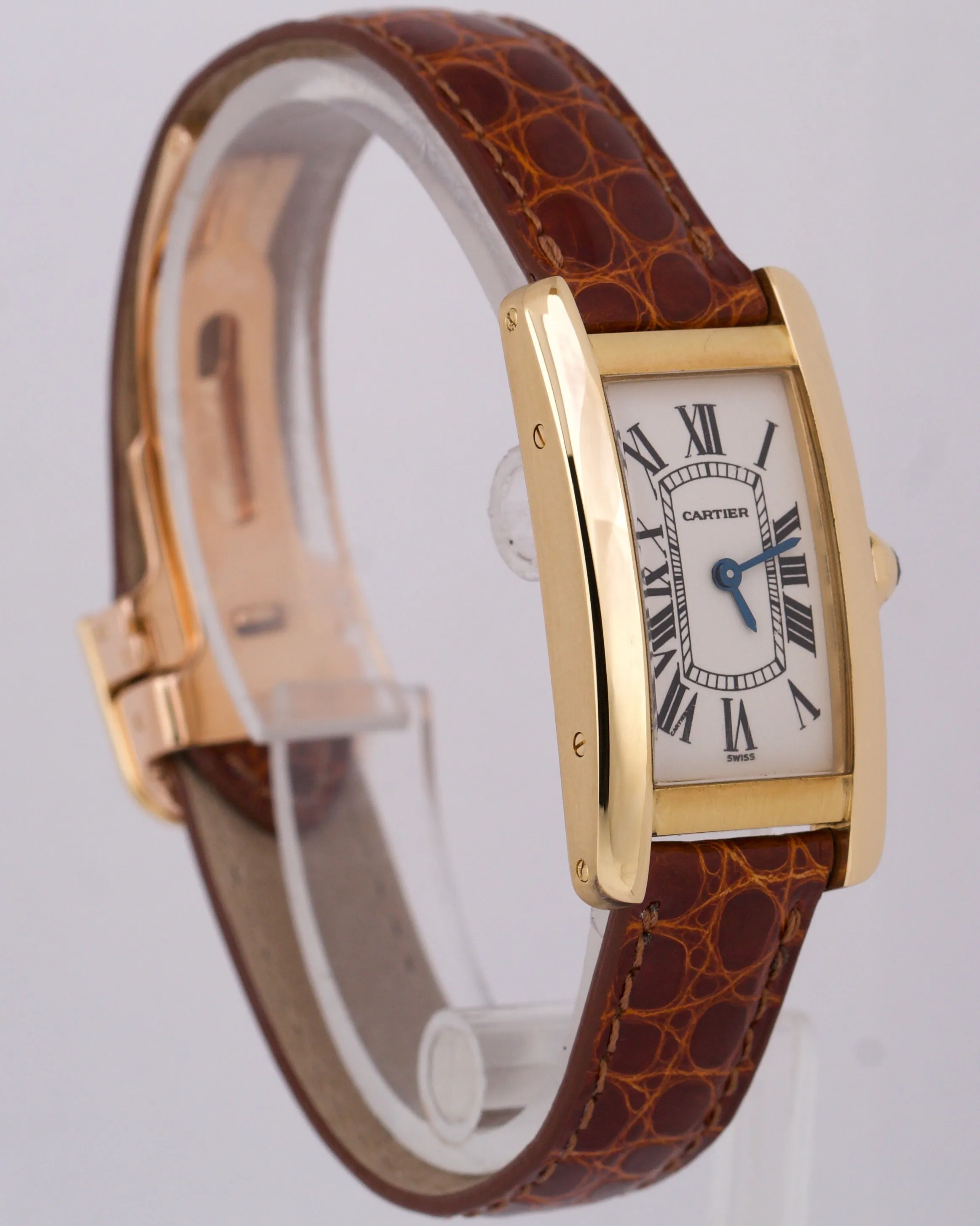 PAPERS Cartier Tank Americaine 18k Gold 18x28mm Ivory Quartz Leather 1710 BOX