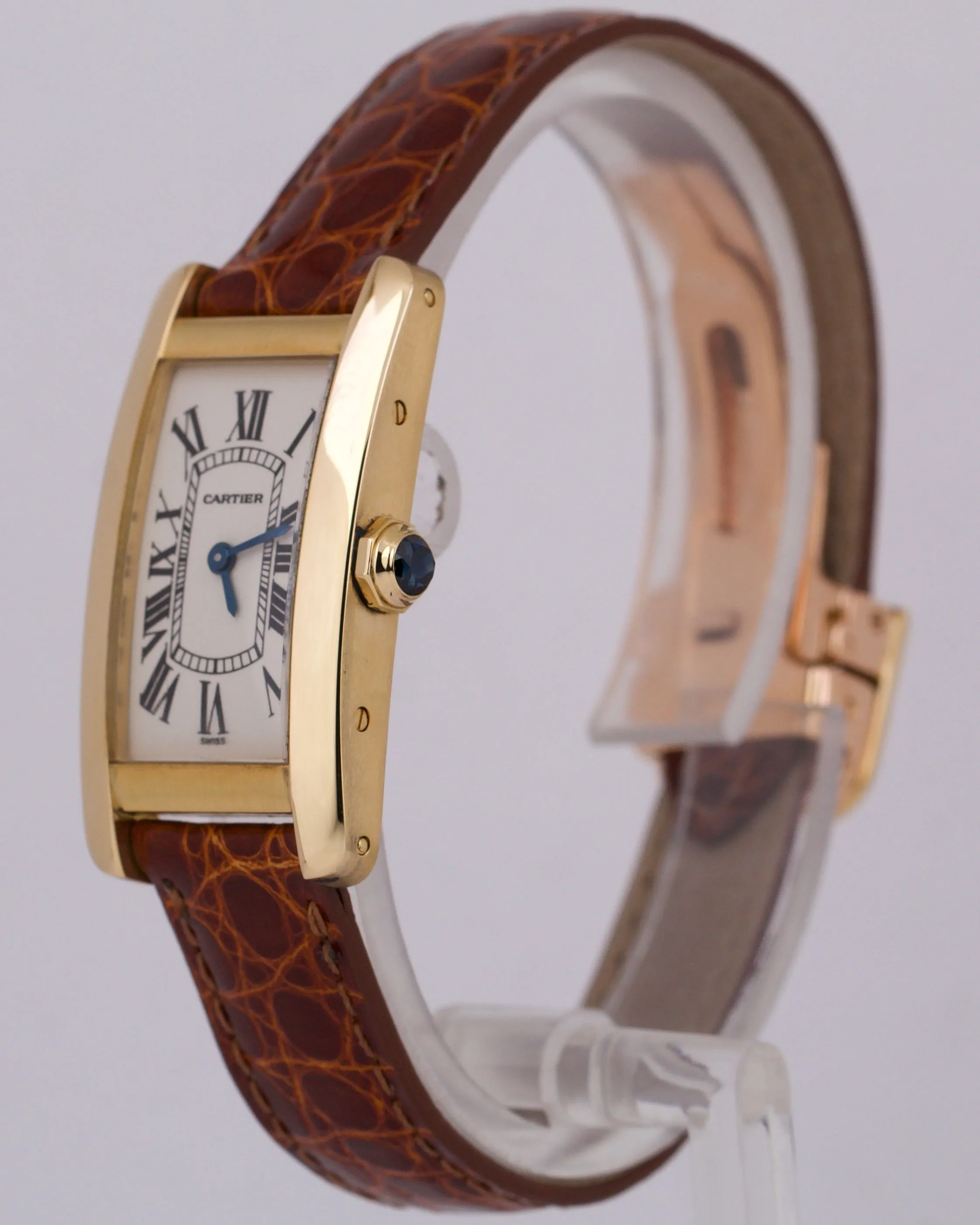 PAPERS Cartier Tank Americaine 18k Gold 18x28mm Ivory Quartz Leather 1710 BOX