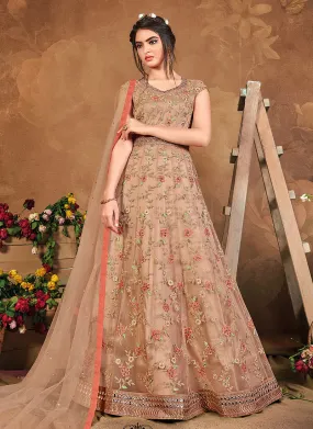 Peach Multi Embroidered Wedding Anarkali Suit