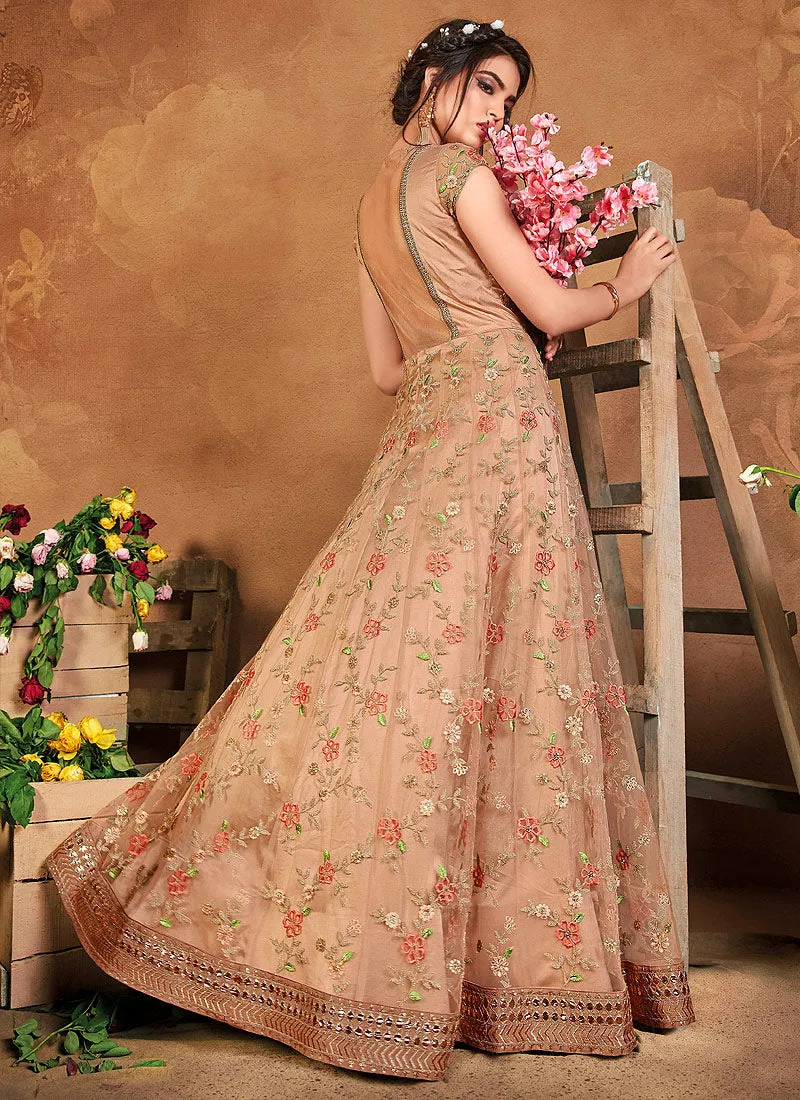 Peach Multi Embroidered Wedding Anarkali Suit