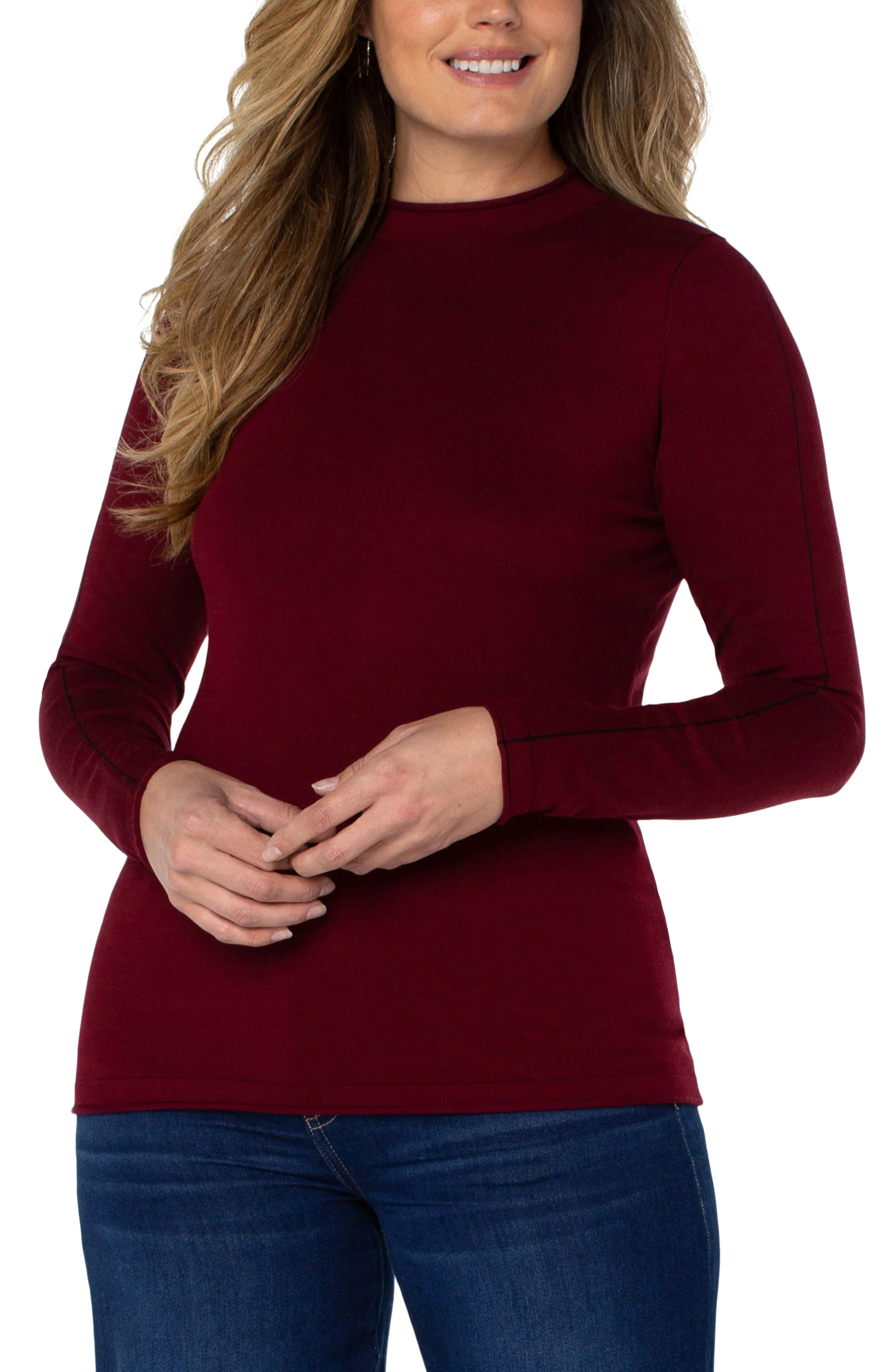 PETITE MOCK NECK ROLLED HEM LONG SLEEVE SWEATER