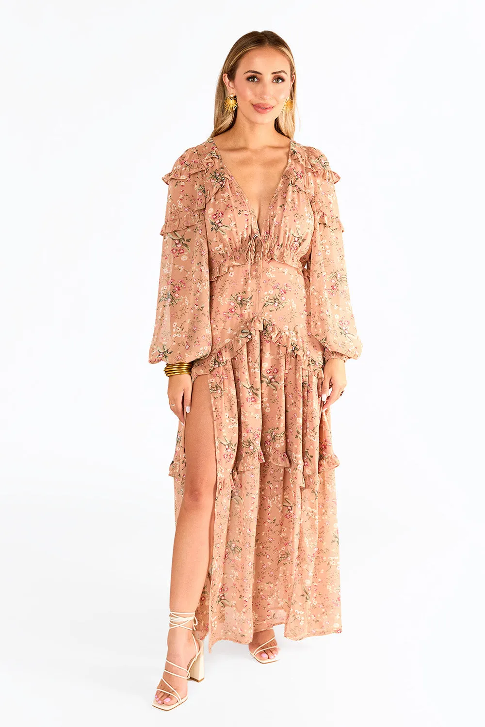 Pia Long Sleeve Maxi Dress in Adrift