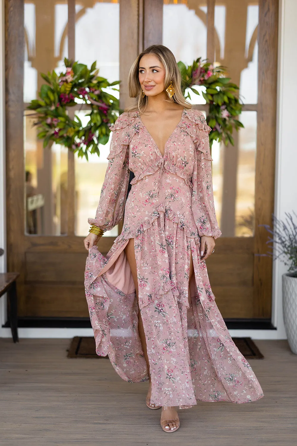 Pia Long Sleeve Maxi Dress in Adrift