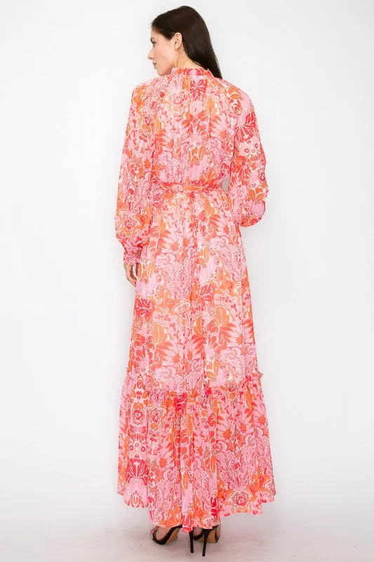 Pink and Orange Floral Maxi Dress