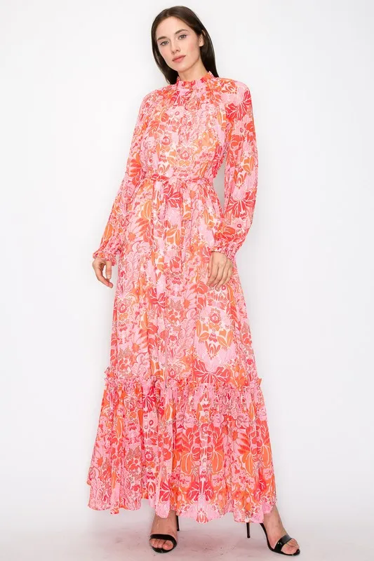 Pink and Orange Floral Maxi Dress