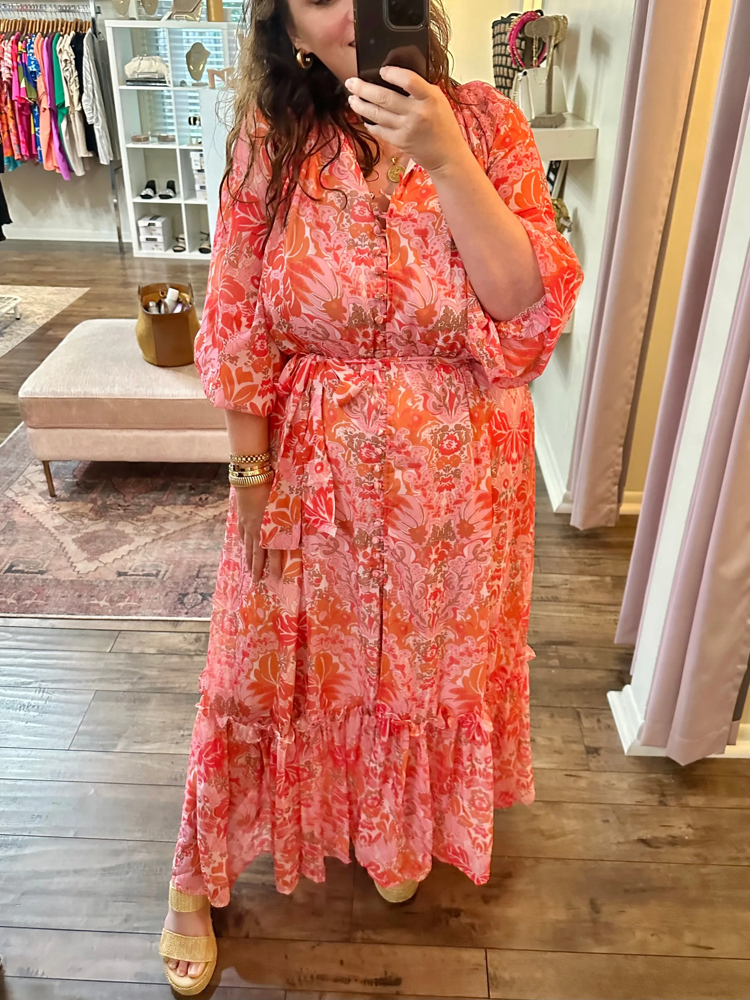 Pink and Orange Floral Maxi Dress