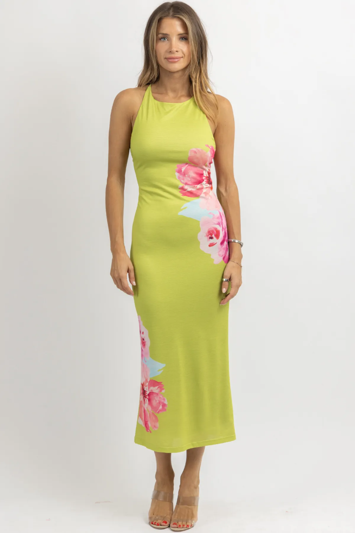 PISTACHIO FLORAL MAXI DRESS