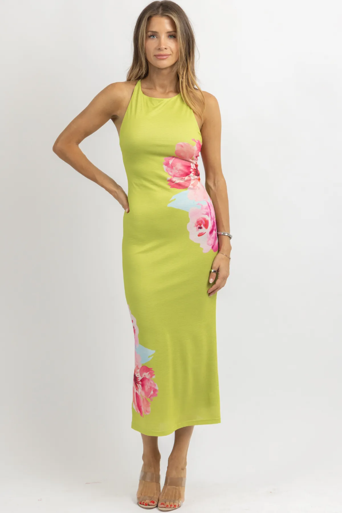 PISTACHIO FLORAL MAXI DRESS