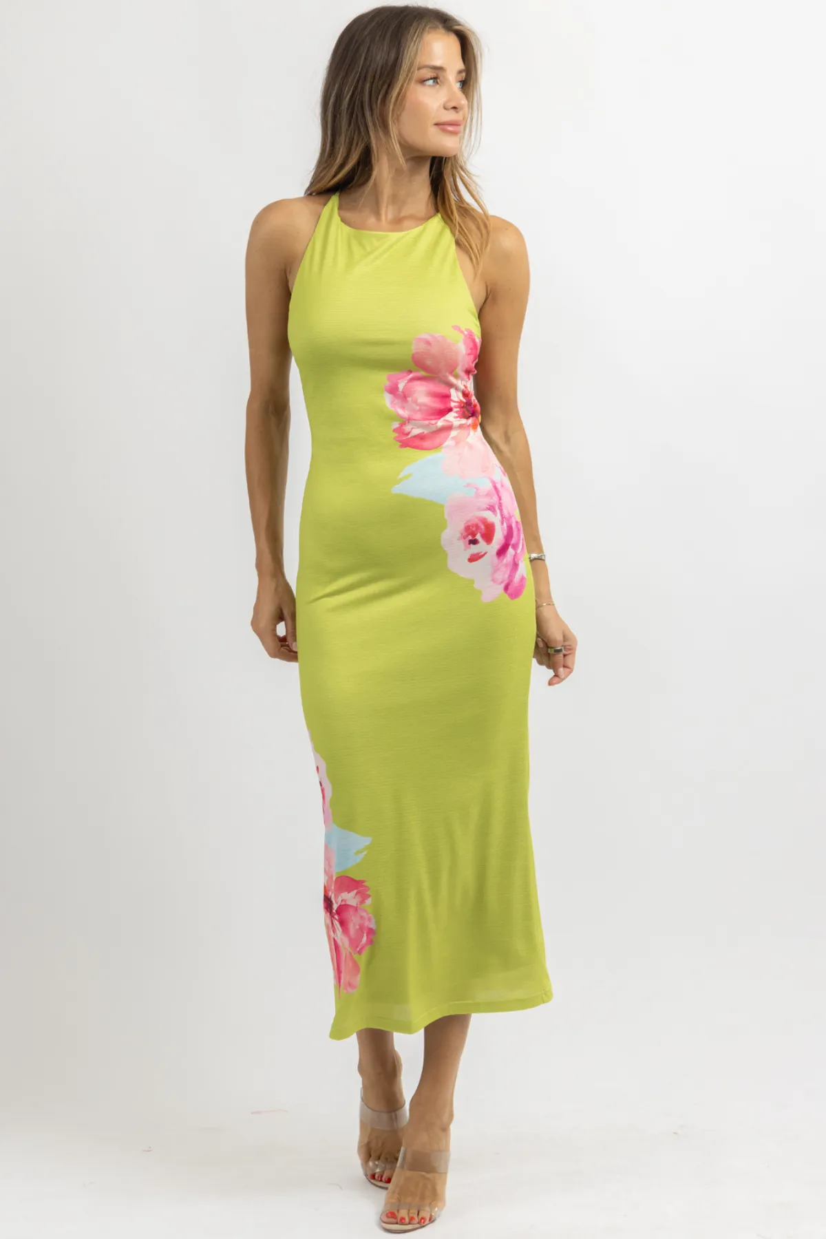 PISTACHIO FLORAL MAXI DRESS