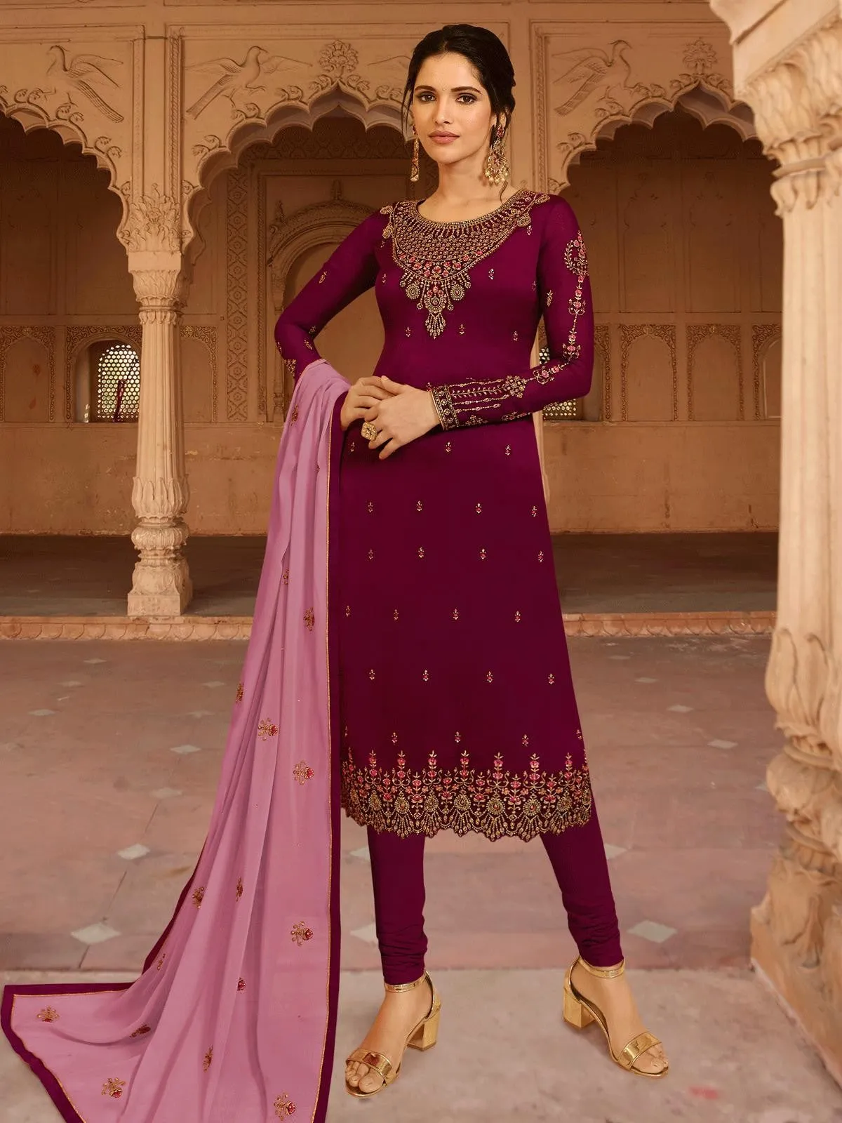 Plum And Pink Designer Lehenga/Pant Suit