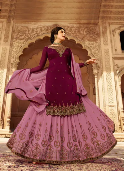 Plum And Pink Designer Lehenga/Pant Suit