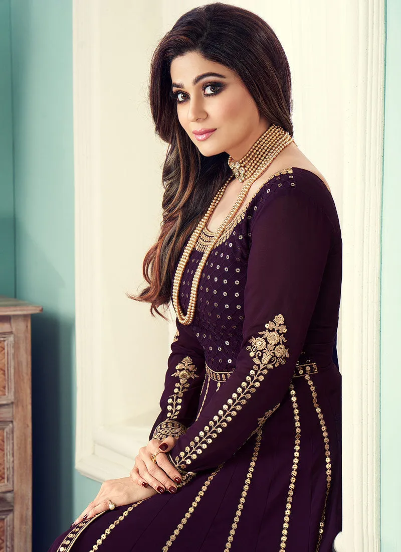 Plum Sequence Embellished Bollywood Anarkali Suit