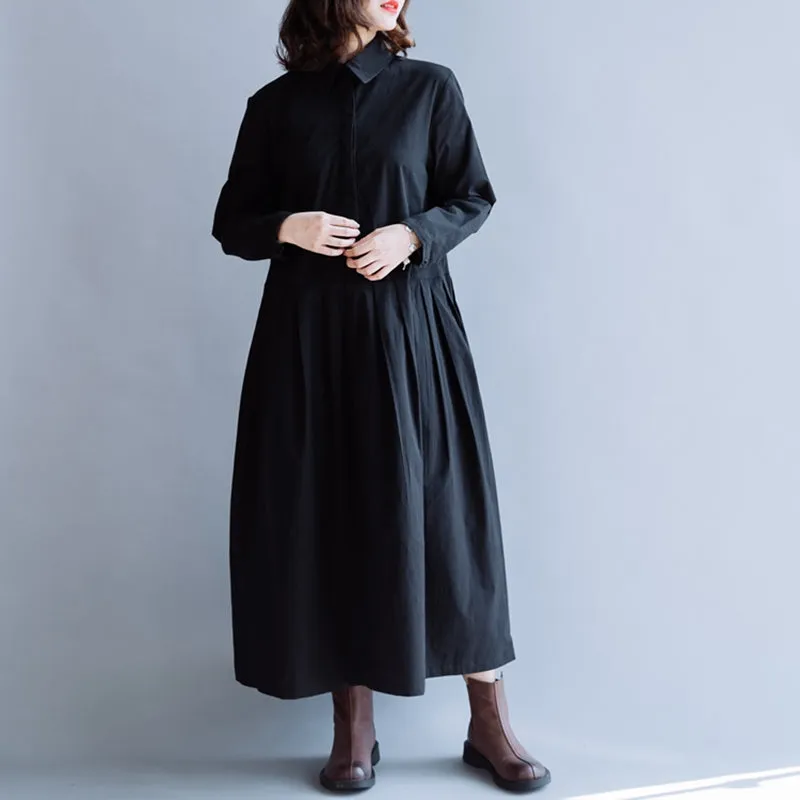 Plus Size Black Cotton Maxi Dress For Women