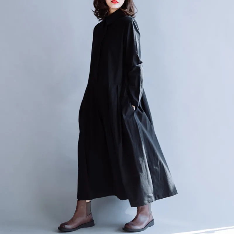 Plus Size Black Cotton Maxi Dress For Women