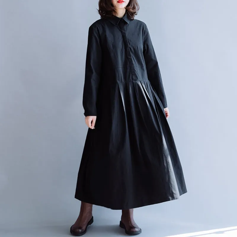 Plus Size Black Cotton Maxi Dress For Women