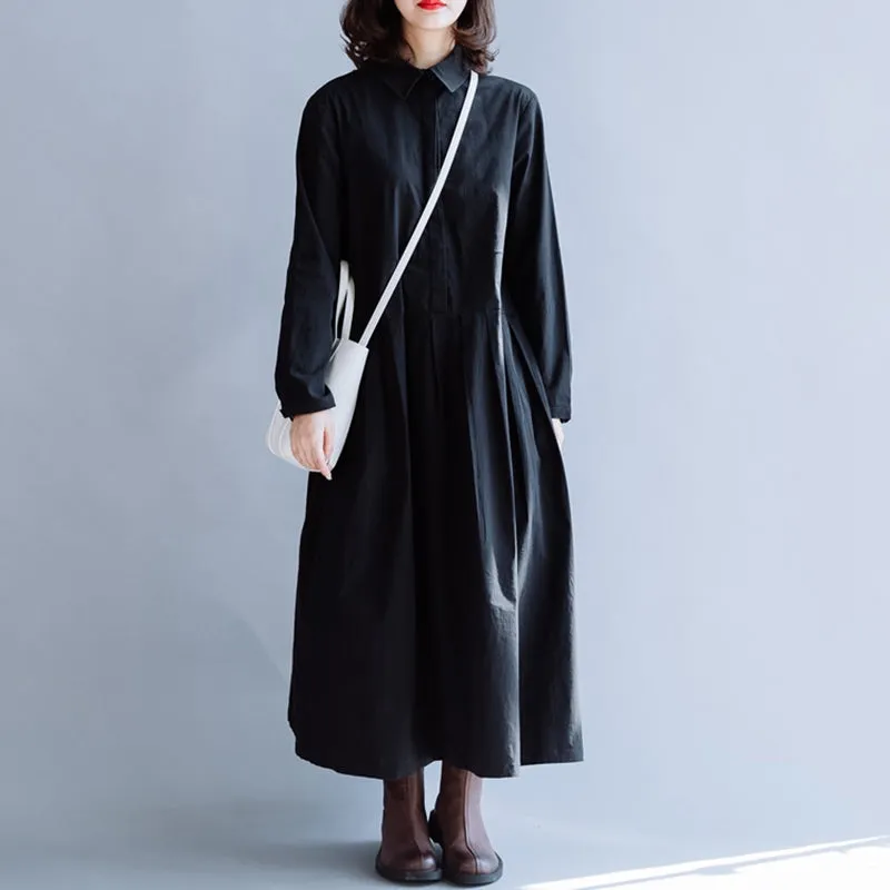 Plus Size Black Cotton Maxi Dress For Women