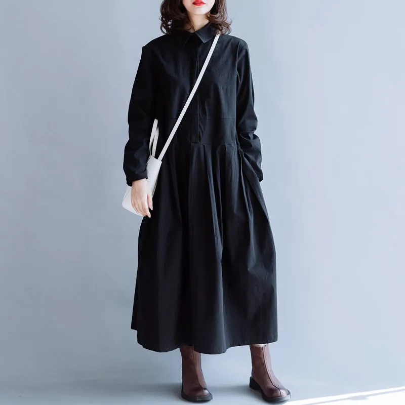 Plus Size Black Cotton Maxi Dress For Women