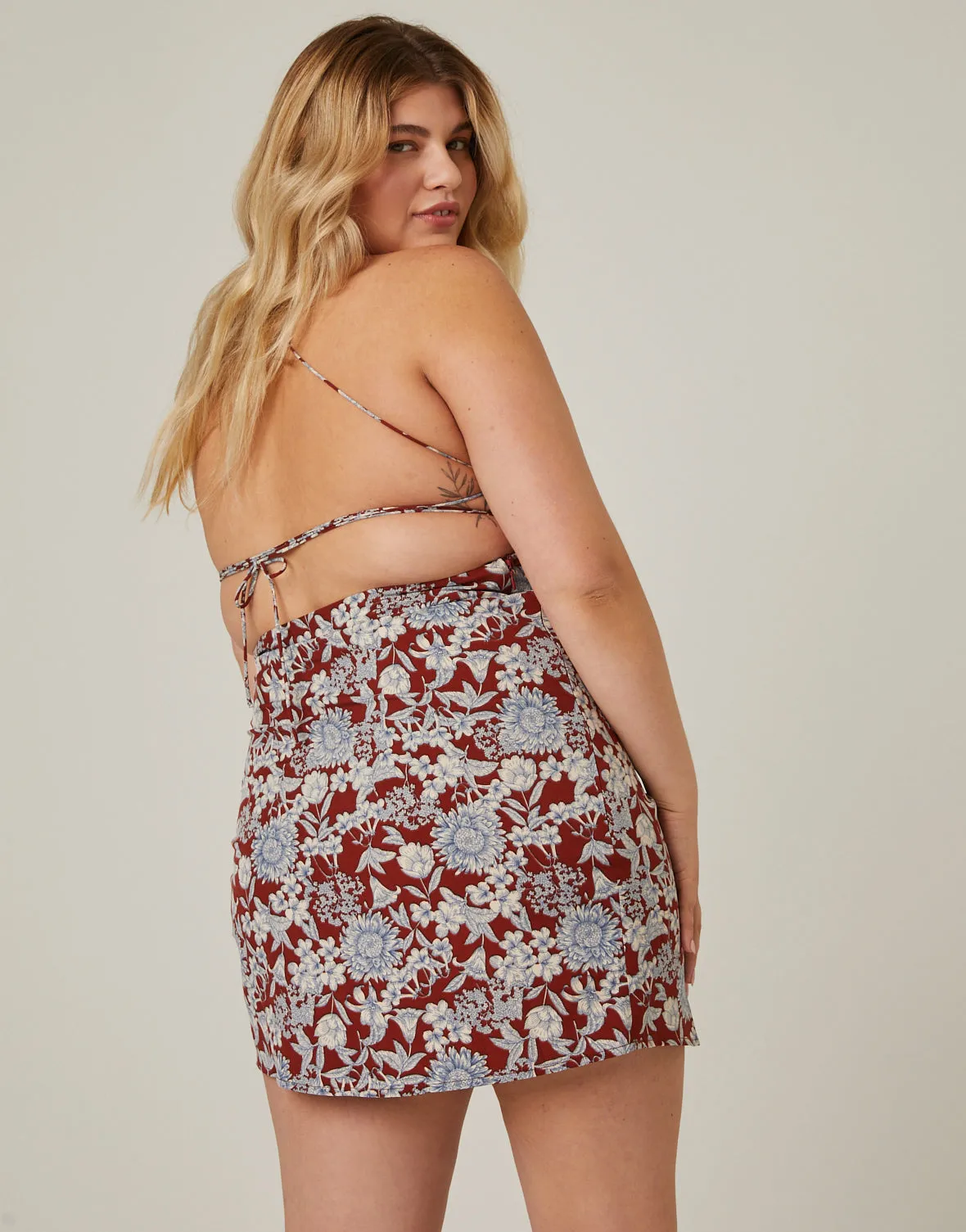 Plus Size Lace Up Floral Dress