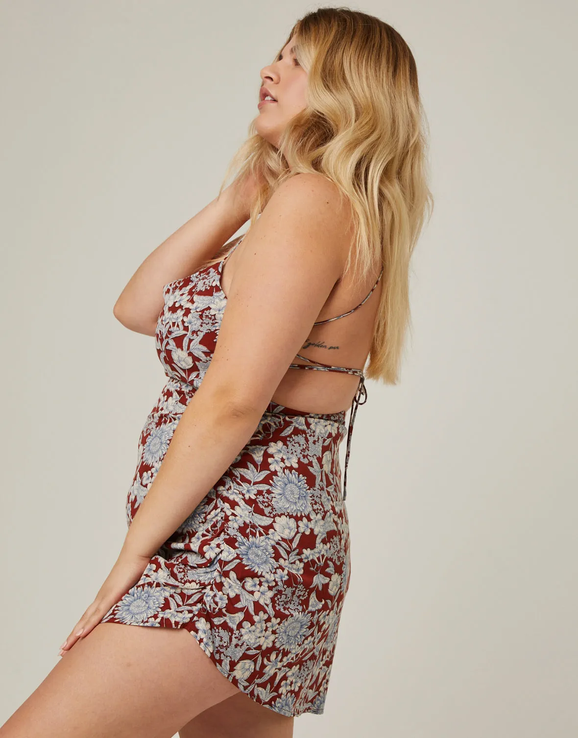 Plus Size Lace Up Floral Dress