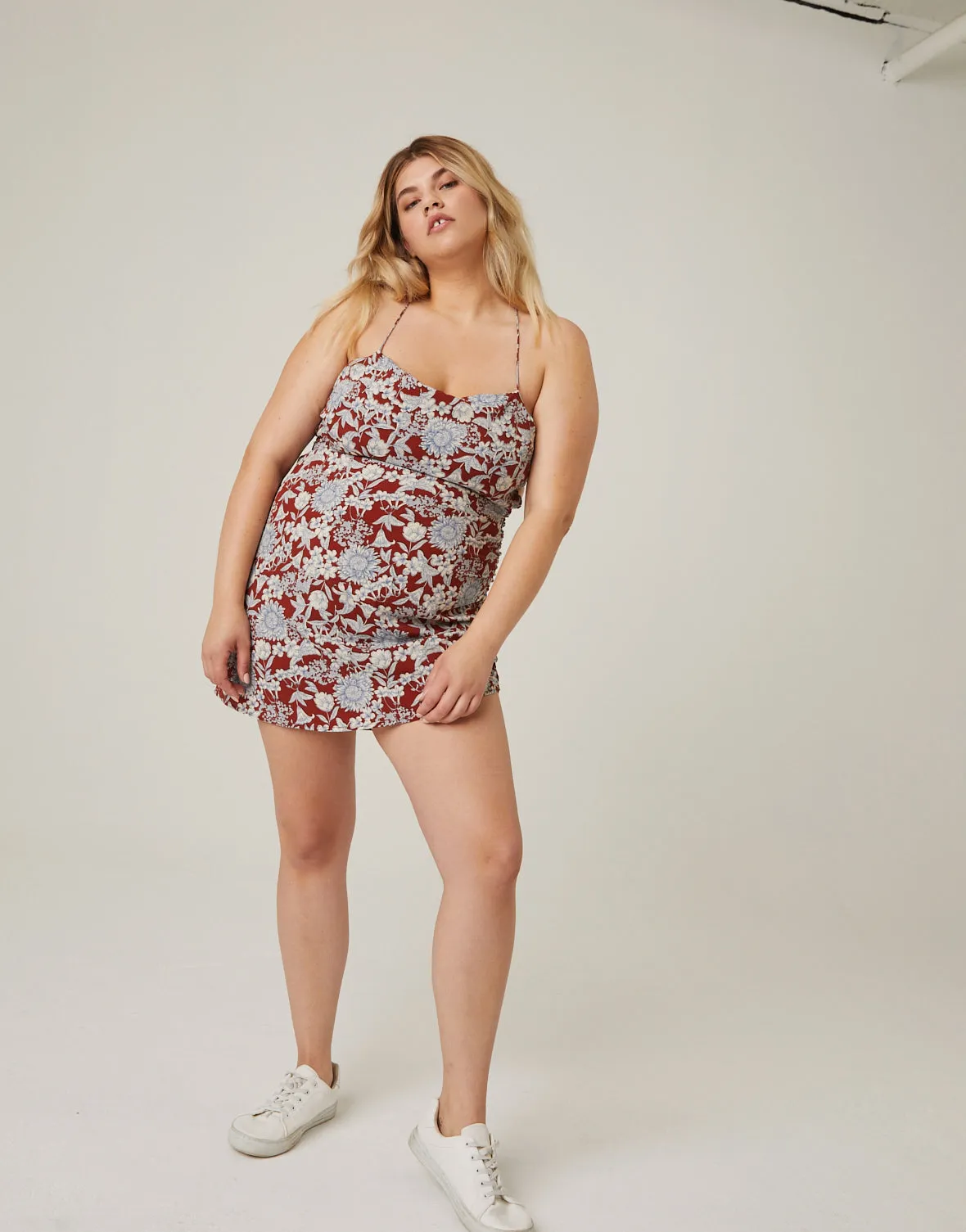 Plus Size Lace Up Floral Dress