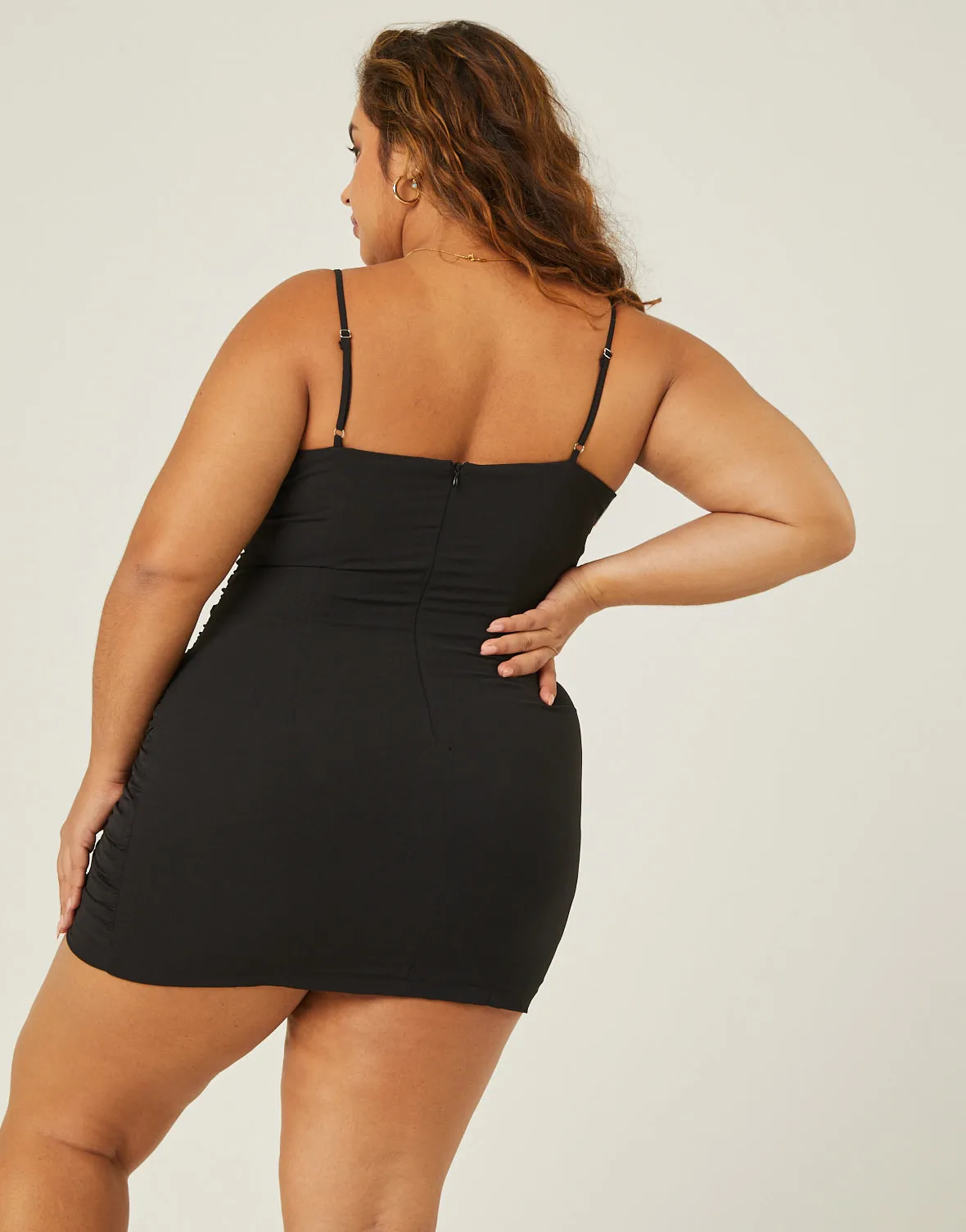 Plus Size Lace Up Ruched Mini Dress