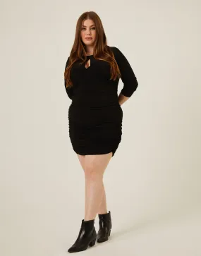 Plus Size Ruched 3/4 Sleeve Dress