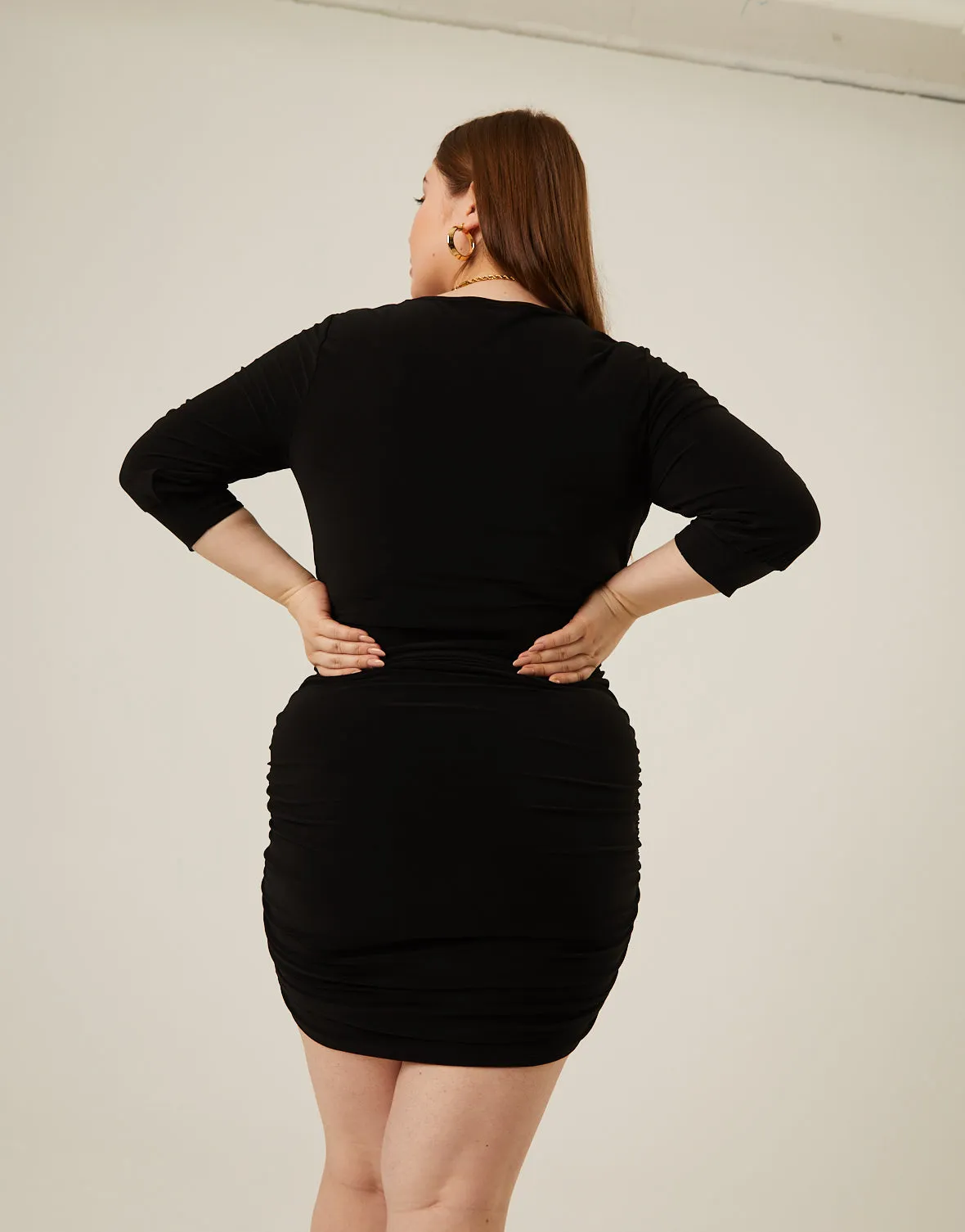 Plus Size Ruched 3/4 Sleeve Dress