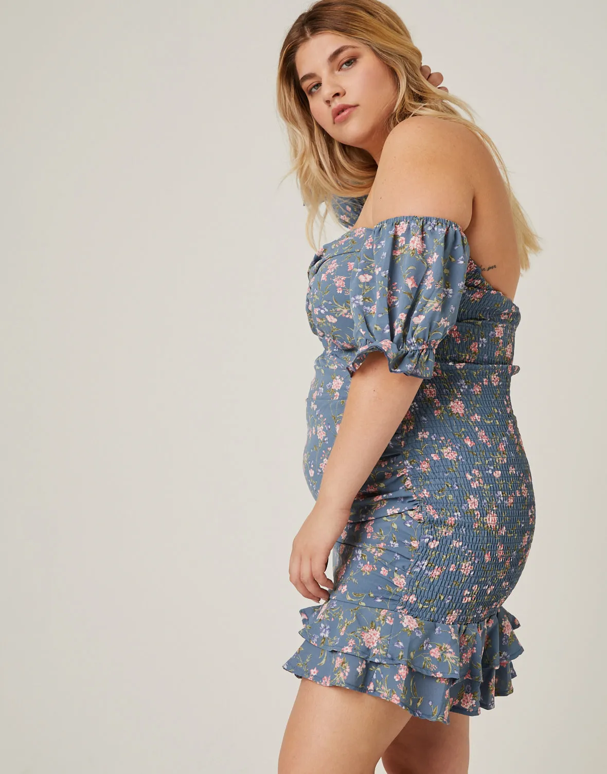 Plus Size Twist Front Off Shoulder Dress